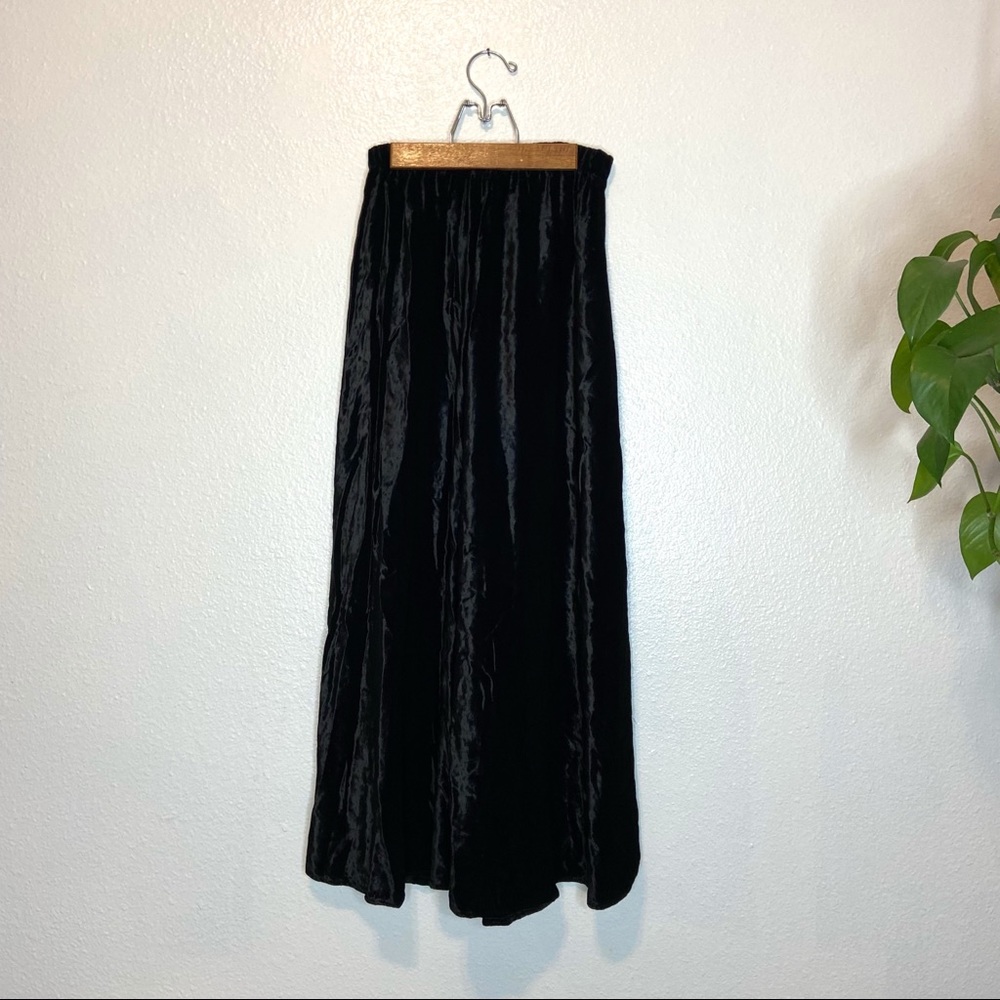 CP Shades Crushed Velvet Black Midi to Maxi Skirt Small